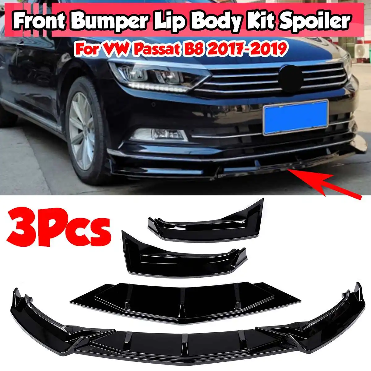 

Сплиттер для переднего бампера VW Passat B8 2017-2019, 3 шт.