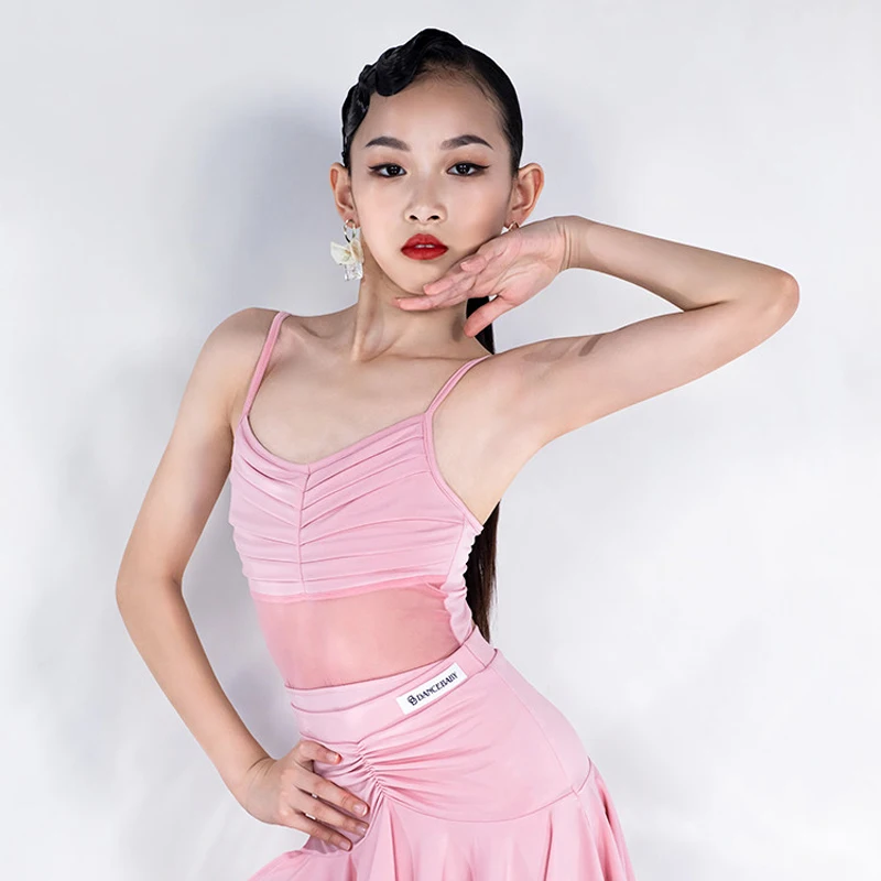 

Latin Dance Tops Mesh Gauze Sling Shirts Professional Rumba Practice Clothing Samba Tango Cha Cha Stage Dance Costumes DWY7856