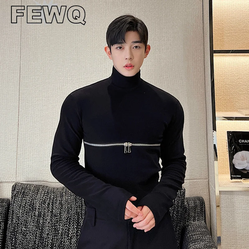 

FEWQ Autumn Winter Design Zipper Thickened Versatile Long Sleeve Backing 2023 Solid Color High Neck Male Pullover 9A6192