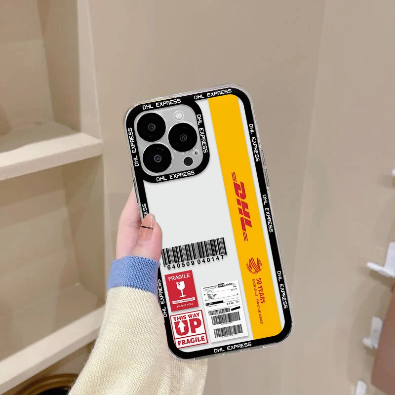 Чехол для телефона DHL Express 50th iPhone 16e 16 15 14 13 12 11 Mini Pro Max X XR XSMax 7 8 Plus прозрачная мягкая