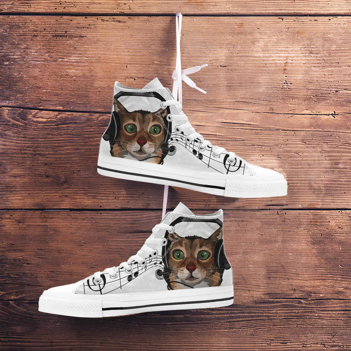 Nopersonality Cute Music Cat Print Ladies High-top Canvas Shoes Street Casual All-match Vulcanized Shoes Student Walking Shoes