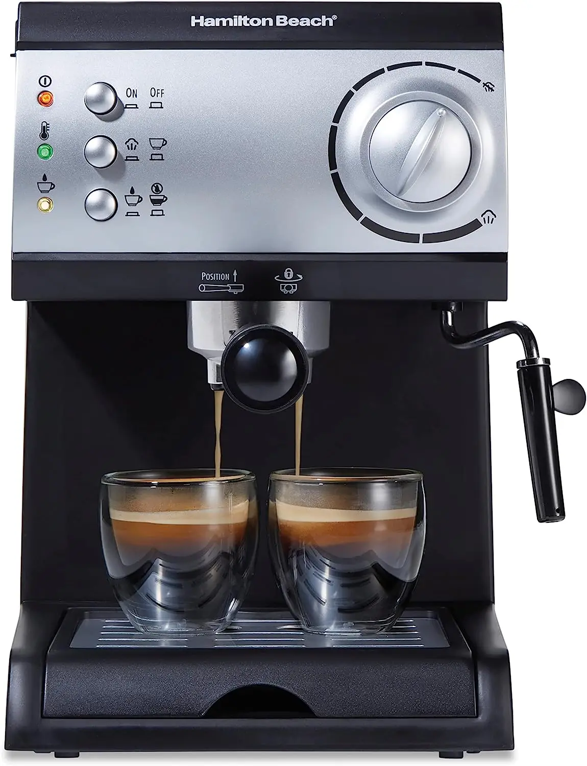 

15 Espresso Machine, Cappuccino, Mocha, & Latte Maker, with Milk Frother, Make 2 Cups Simultaneously, Works with Pods or Gr