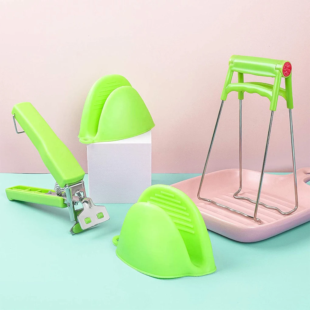 

3 Pieces Stainless Steel Non-Slip Bowl Grippers Plate Lifters Handle Tongs Trays Silicone Kitchen Cooking Supplies