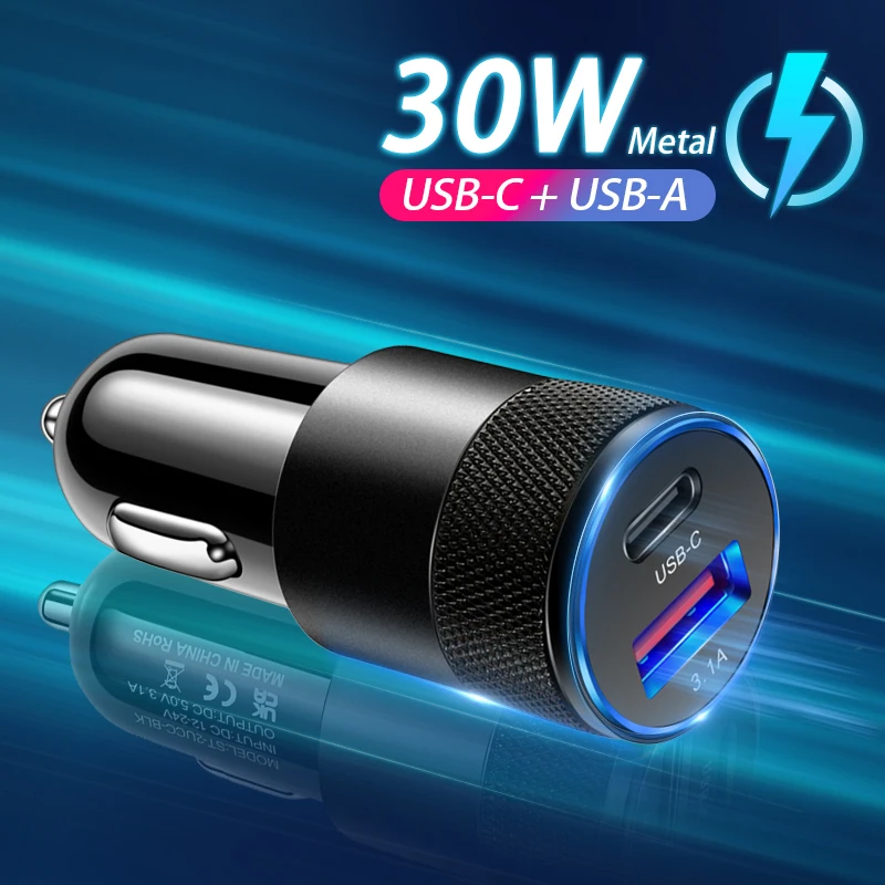 

15W Car Charger USB+PD Small Steel Cannon Aluminum Alloy 3.1A Mobile Phone Car Charger Car Electronics Car Intelligent System