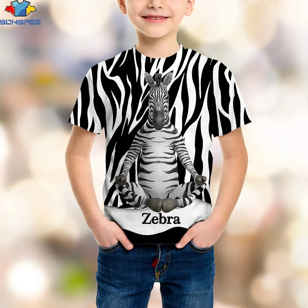 Футболка детская летняя в черно-белую полоску с 3D-принтом