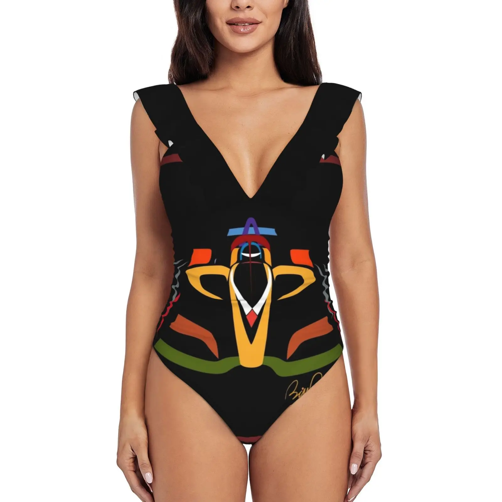 

Купальник Indycarbig с оборками, Женский цельный купальник, монокини, пляжная одежда с Биллом паттерсоном для гоночных автомобилей