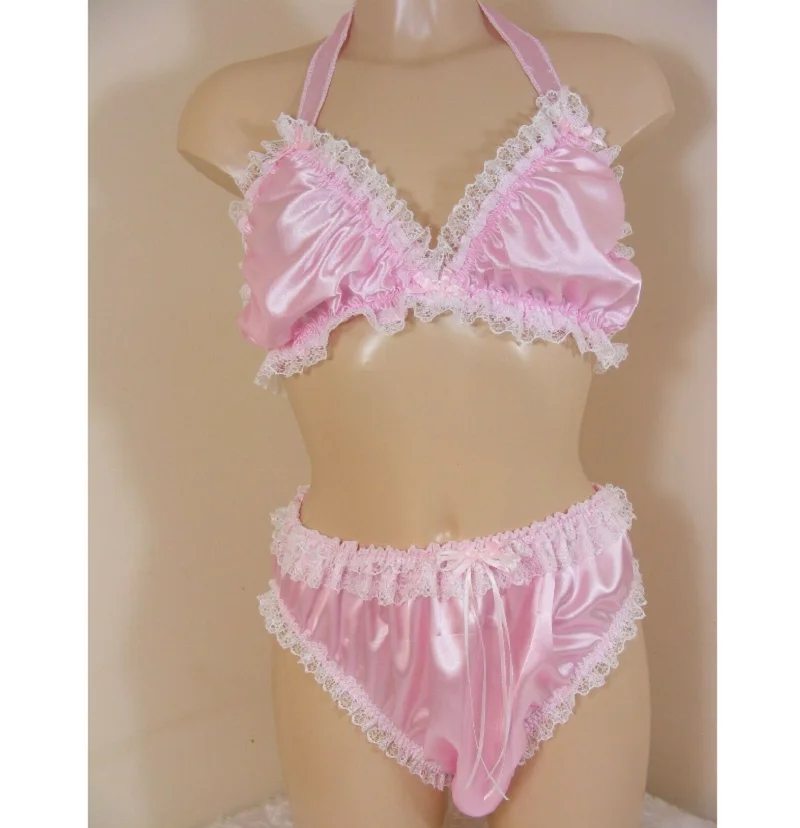 Комплект нижнего белья из шелковистого розового атласного бюстгальтера и