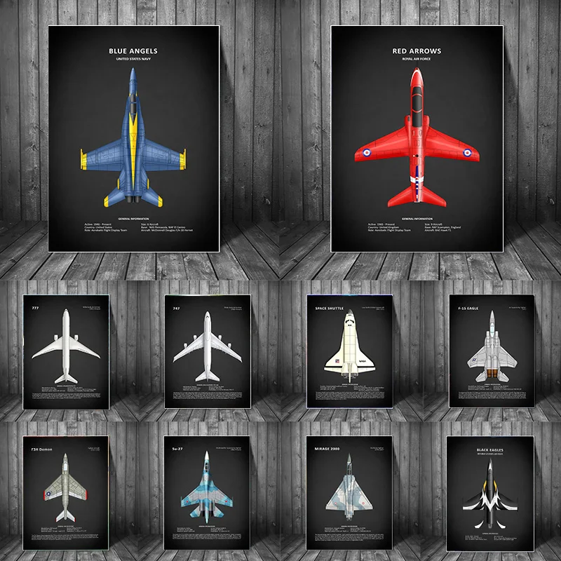 

World Famous Aircraft Fighter Poster Prints For Military Army Fan Bedroom Decor Airplane Knowledge Canvas Painting Wall Art