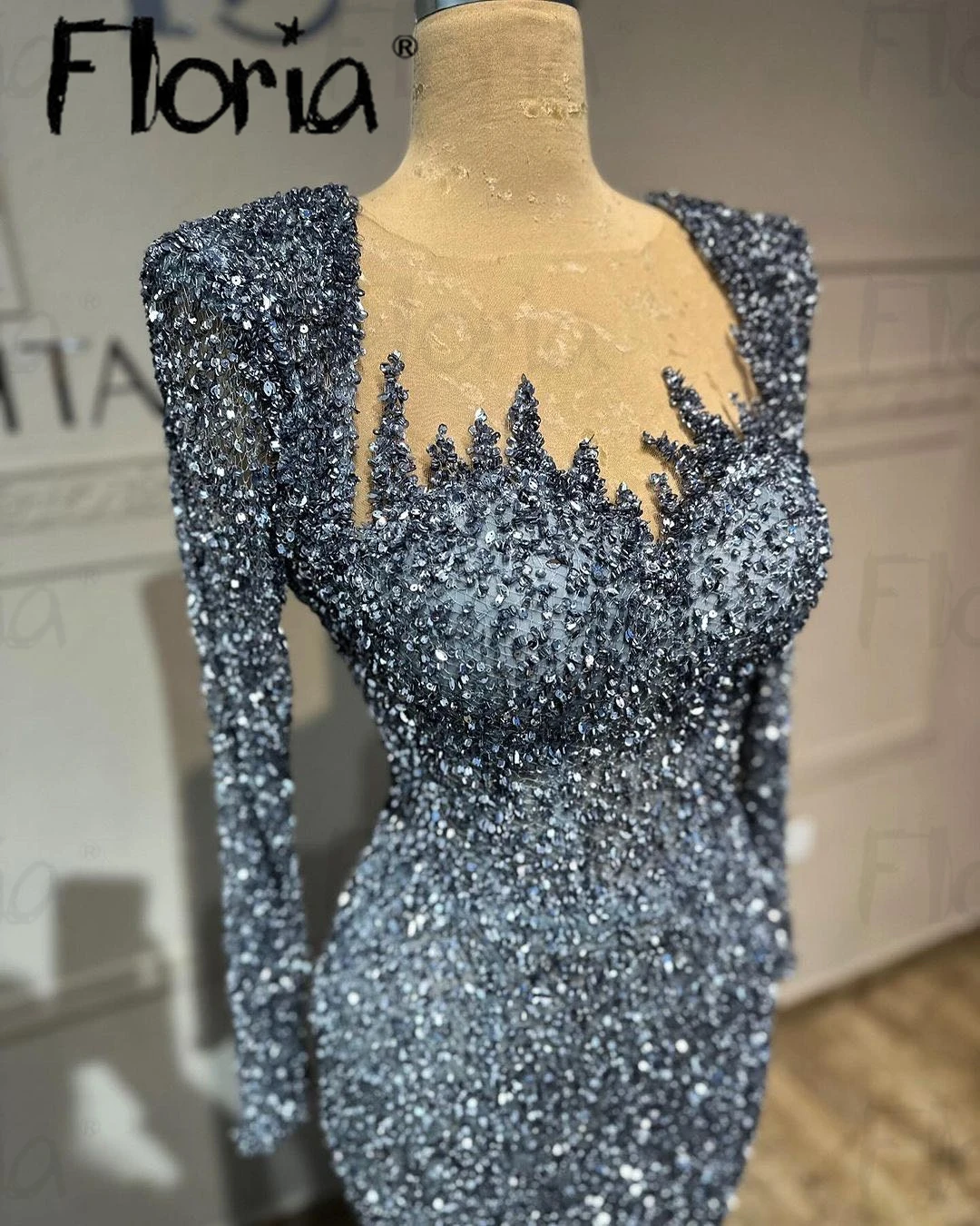 Арабское серое синее вечернее платье с Боковым Разрезом зеленое свадебное