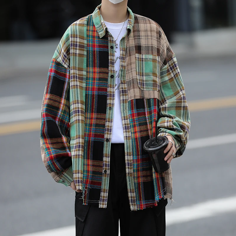 

Мужская хлопковая рубашка в клетку, Повседневная рубашка в клетку, с длинными рукавами, без кармана, Стандартный крой, на пуговицах, модель B63, 2019