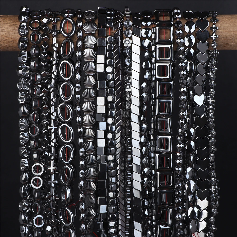 

45 Style AAA+ Black Hematite Bead Natural Irregular Geometric Column Heart Stone Beads For Jewelry Making Bracelets Necklace 15"