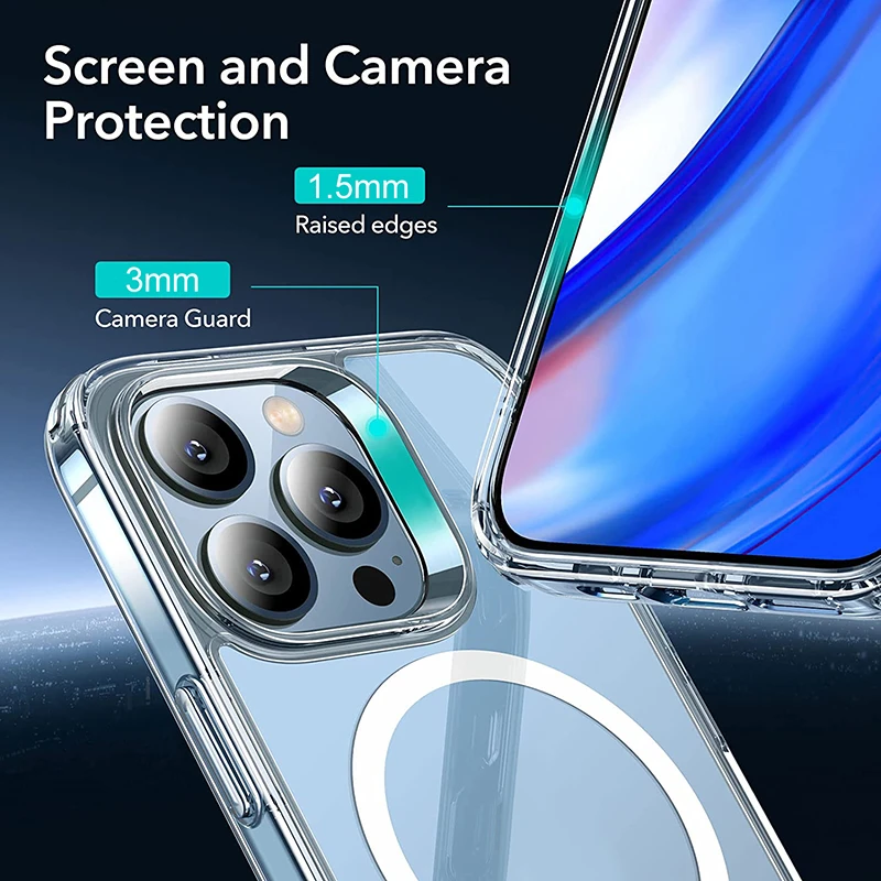 

Магнитный защитный чехол для iPhone 13 12 Pro Max, прозрачный чехол для iPhone 13 Pro Max, чехол с беспроводным зарядным устройством, Магнитная задняя крышк...