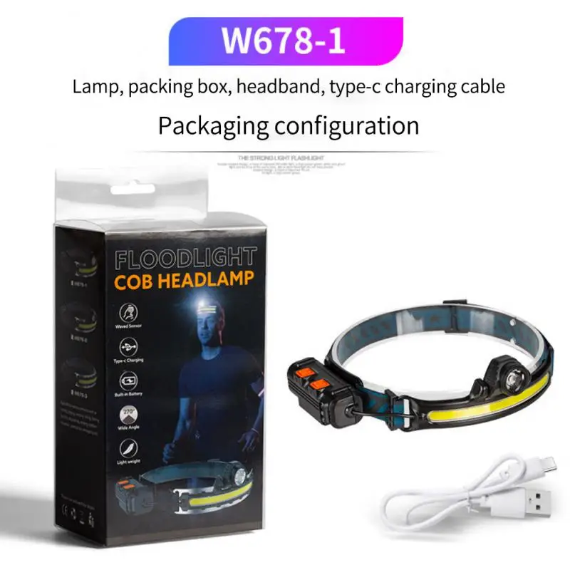 

Induction Headlamp COB LED Head Lamp With Built-in Battery Flashlight Rechargeable Head Lamp Work Light Fishing Light Headlight