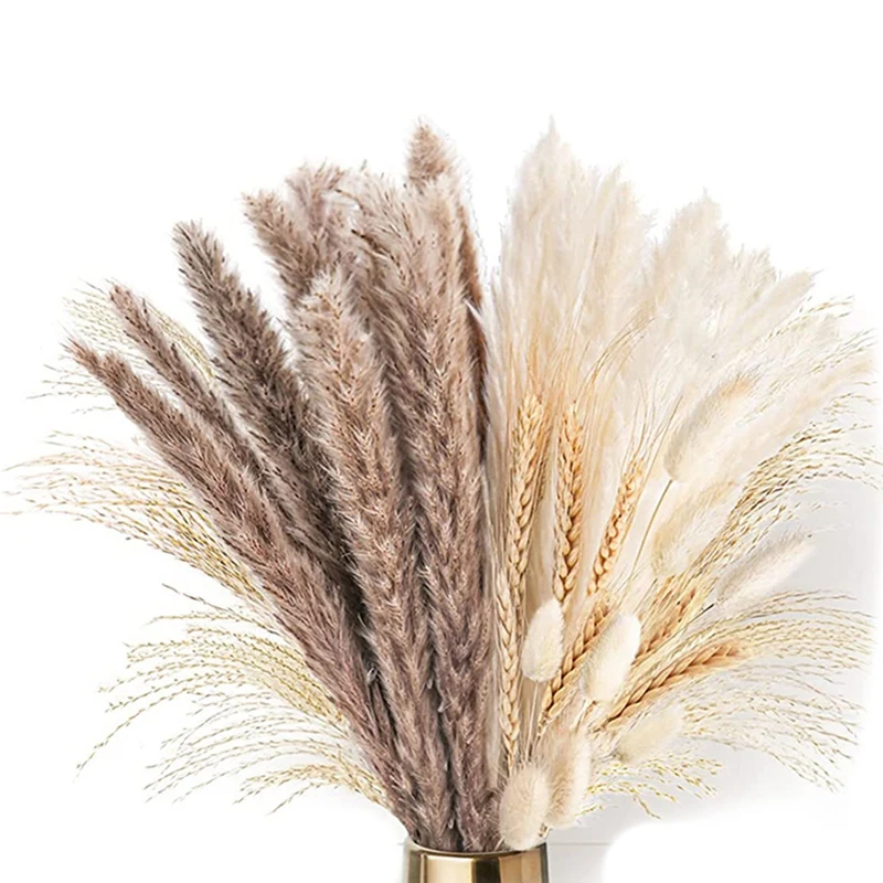 

70Pcs Natural Dried Pampas Grass, Pampas Grass With 4 Kinds Of Colors, Boho Decor Dried Flowers For Vases,DIY Decoration