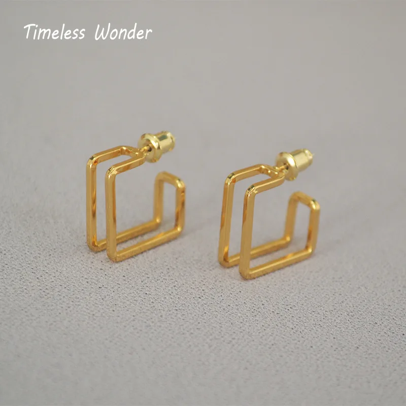 

Timeless Wonder Brass Braided Cutout geo Stud Earrings for Women Designer Jewelry Ins Hiphop Fashion Korean Date Gift Top 4321