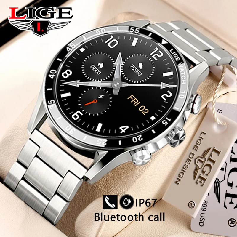 

LIGE 2022 New Bluetooth Call Smart Watch Men Full Touch Screen Sport Fitness Waterproof Rotary Button Custom Dial Man Smartwatch