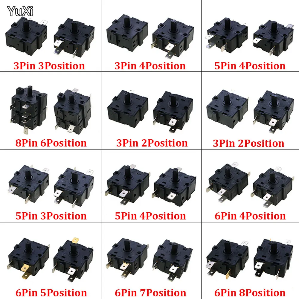 

YUXI 1PCS 3 Position 4Position 3 Pin 5Pin Electric Room Heater Rotary Switch Selector AC 250V 16A RT222 RT233-1-B RT233-4
