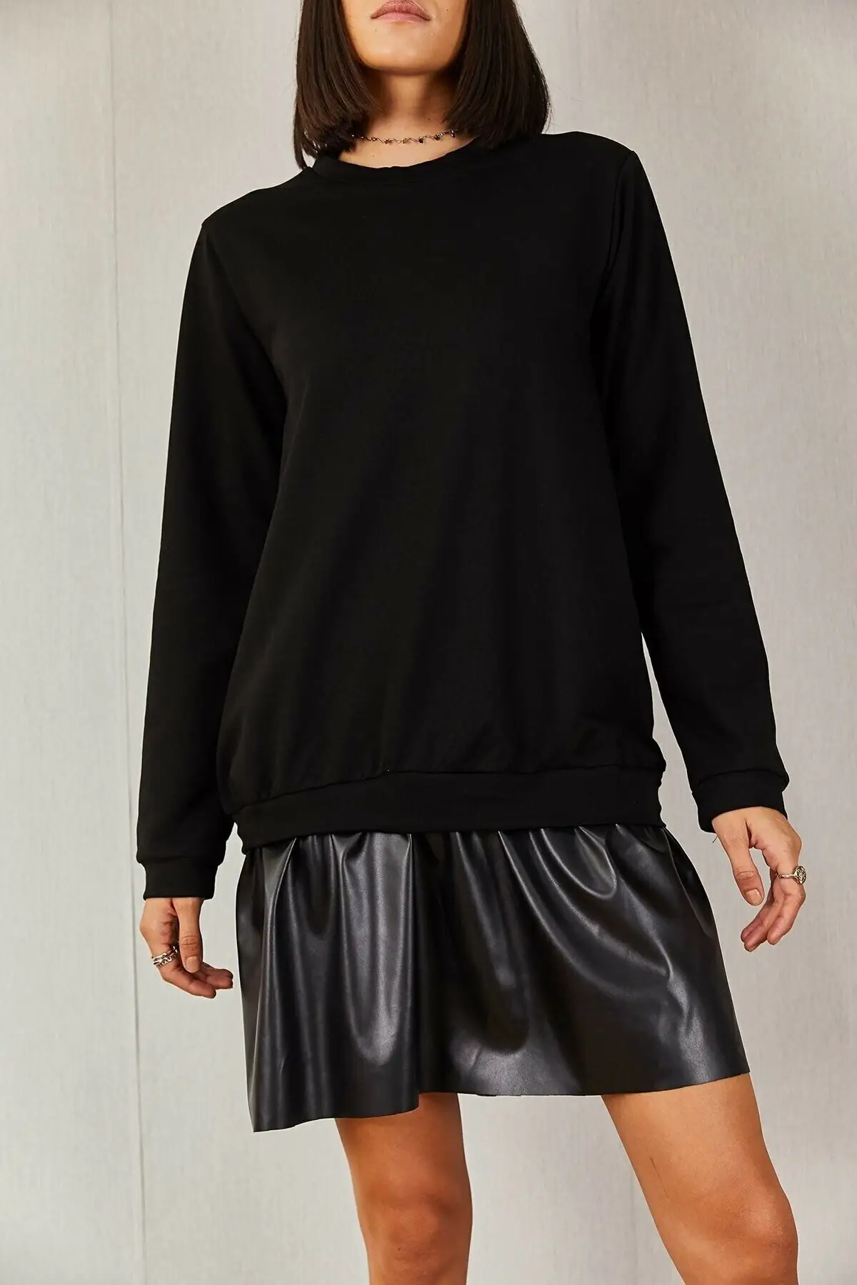 

Six leather detailed dress Pnk-1429