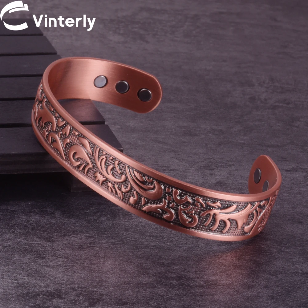 

Pure Copper Bracelet Men 15mm Wide Adjustable Vintage Cuff Copper Magnetic Bracelet Arthritis Magnetic Therapy Energy Bracelet