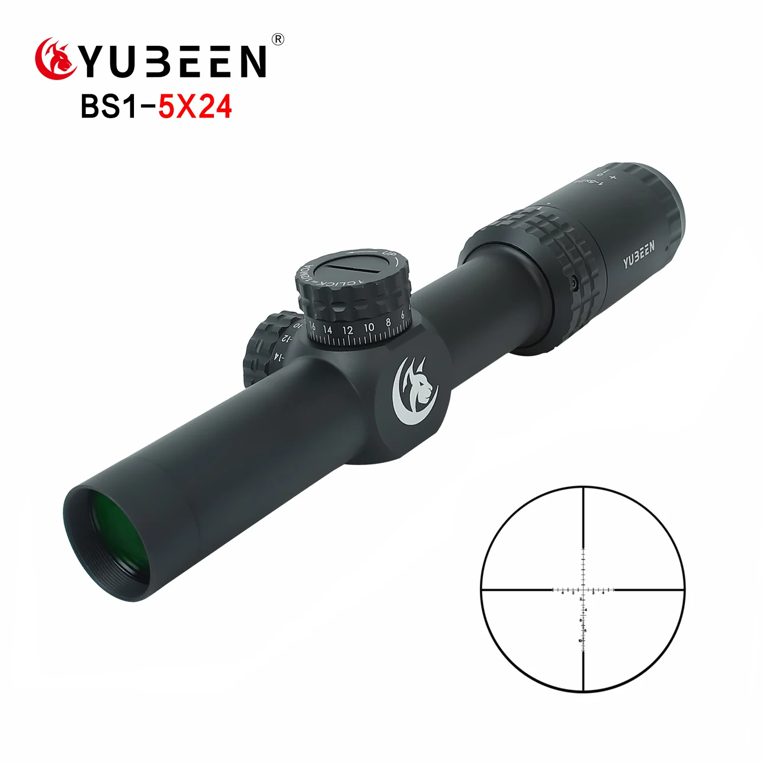 YUBEEN 1-5X24 Hunting Thin Edge Riflescopes Glass Etched Reticle Turrets Lock Compact Shooting Scope
