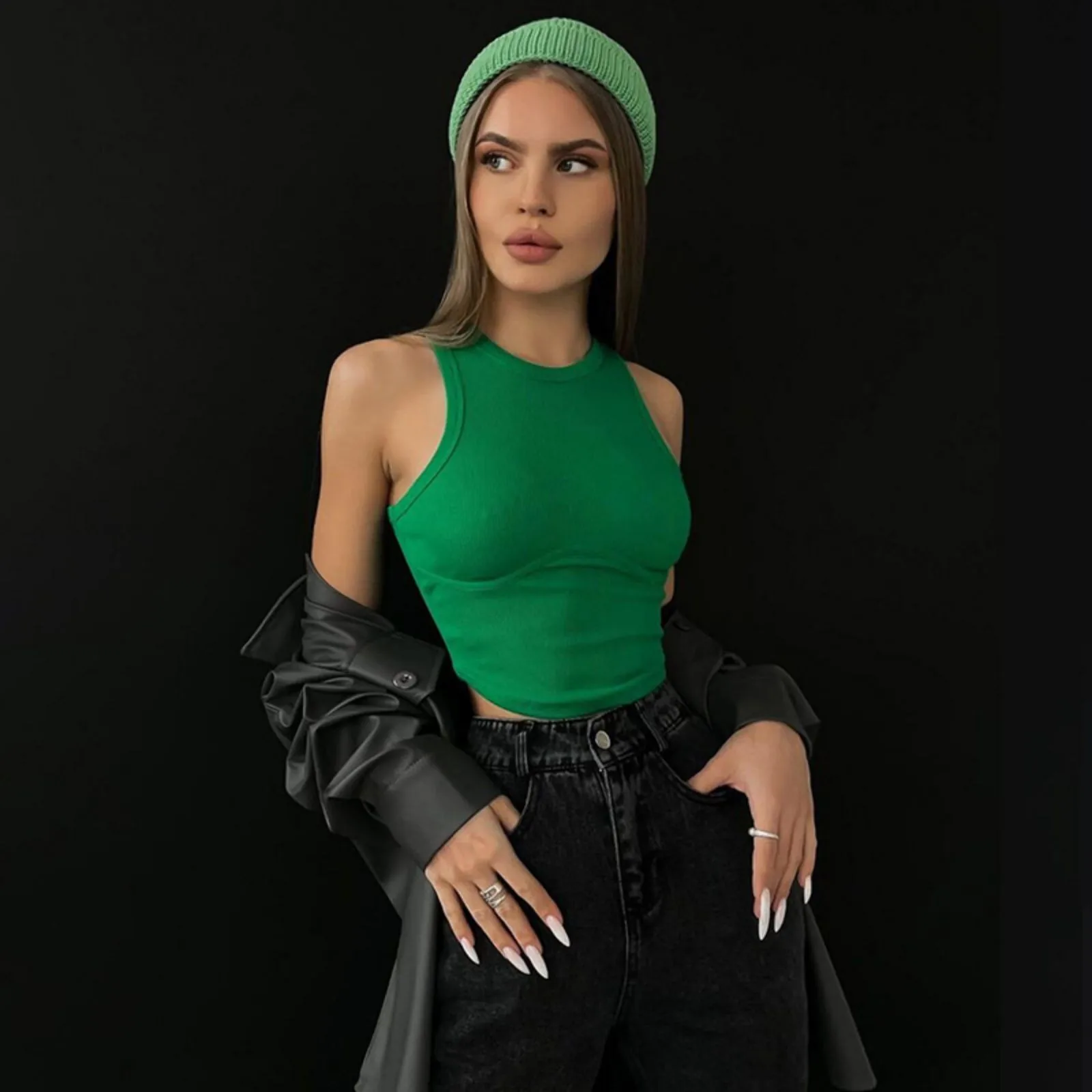 

Summer Sexy Knitted Round Neck Tank Top Women Sleeveless Vest Quality Y2k Camis Tank Top Women Casual Solid Color Basic Camisole