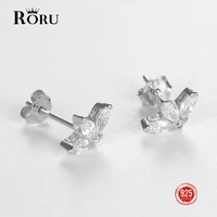 roru stud earrings silver 925 for women girls flower leaves shiny zircon cold color fine jewelry gifts summer accessories