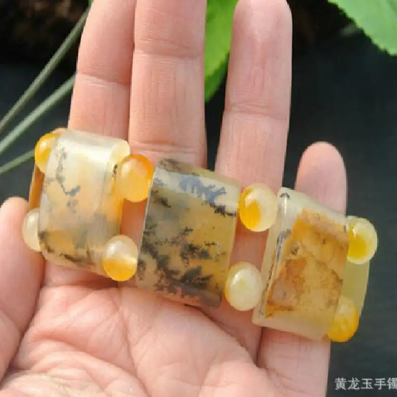 

Широкий браслет из натурального нефрита, натуральный жёлтый дракон, нефрит, Квадратные бусины, эластичные браслеты из бисера для мужчин и женщин, браслеты из водного камня