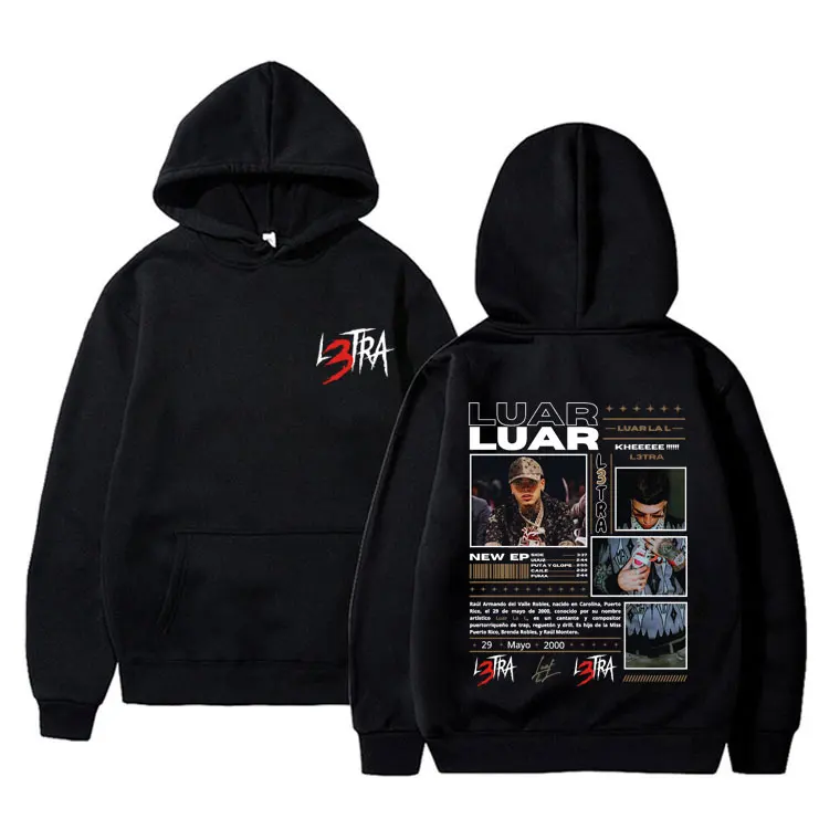 Fashion Rapper Luar La L L3TRA Music Album Graphic Hoodie Men Women Oversized Fleece Sweatshirt Male Retro Streetwear