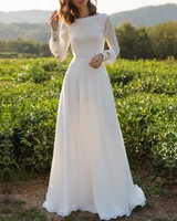 simple long lantern sleeves wedding dress lycra spandex bateau neck cuff appliques buttons lace a line bridal gowns