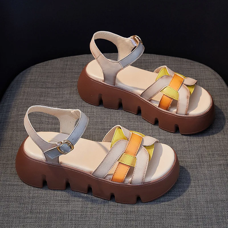 CICIYANG Roman Sandals for Women Genuine Leather Summer 2023 New Ladies Platform Wedge Flats Retro Woven Peep Toe Shoes Handmade