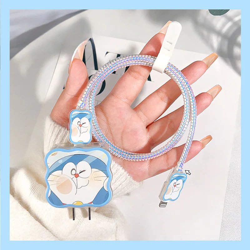 

Doraemon Charger Protective Case Iphone 12/13 18/20w Data Line Spiral Cable Winder Protective Cover Anti-breaking Winding Rope