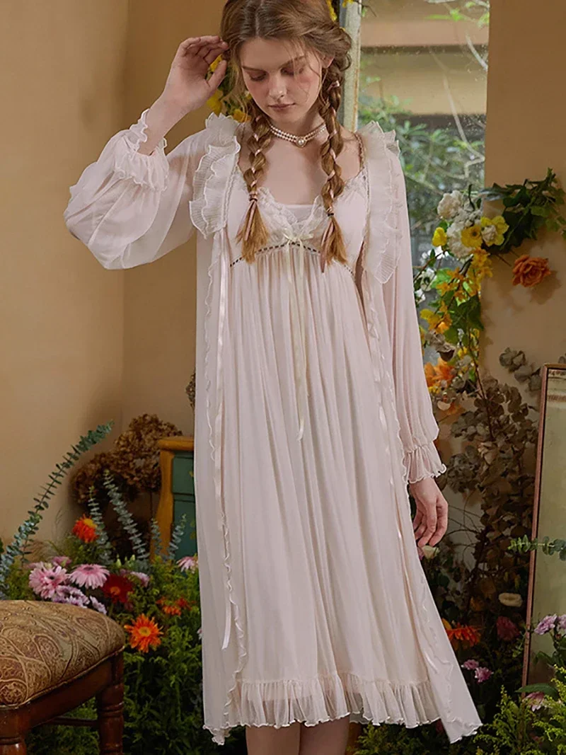 Женское платье принцессы ночная рубашка Женский комплект из двух предметов на