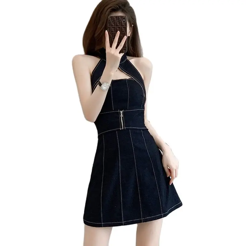 Black Hollow Out Sexy Backless Mini Summer Style Dress Fashion Blouses 2022 Cheap Vintage Clothes For Women Female Clothing