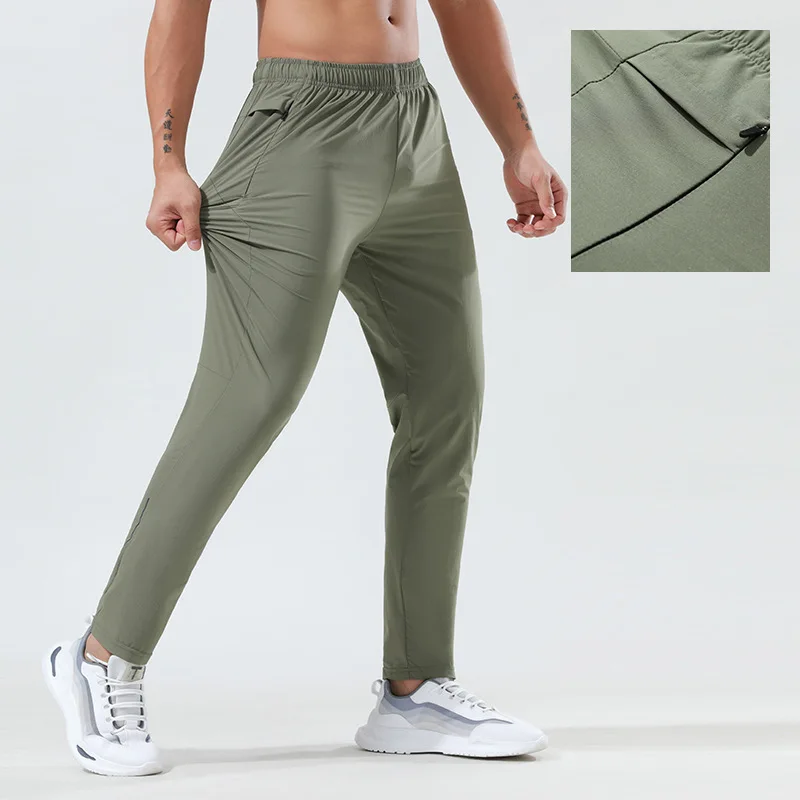 Lulu Summer Men's Sports Pants Thin Spring Fitness Running Slim Elastic Quick Dry Breathable Fitness Yoga Leisure Training Pants