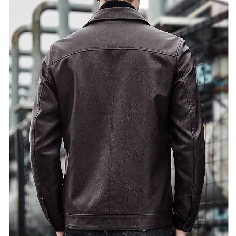 Повседневная мужская куртка из искусственной кожи весна-осень однотонное