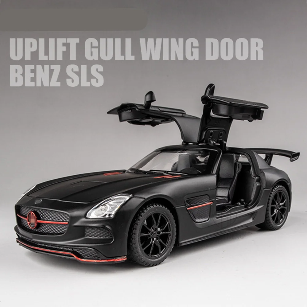 1/32 Alloy Diecast SLS AMG Simulation Sports Car Model Toy Pull Back Sound Light Metal Vehicles Collection Cars For Boys Gifts