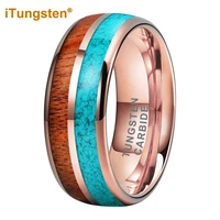 itungsten 8mm dropshipping rose gold tungsten ring men women engagement wedding band blue turquoise koa wood inlay comfort fit