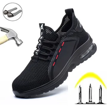 

Мужские защитные рабочие ботинки, дышащие, со стальным носком, Нескользящие, строительные неразрушаемые, рабочие кроссовки