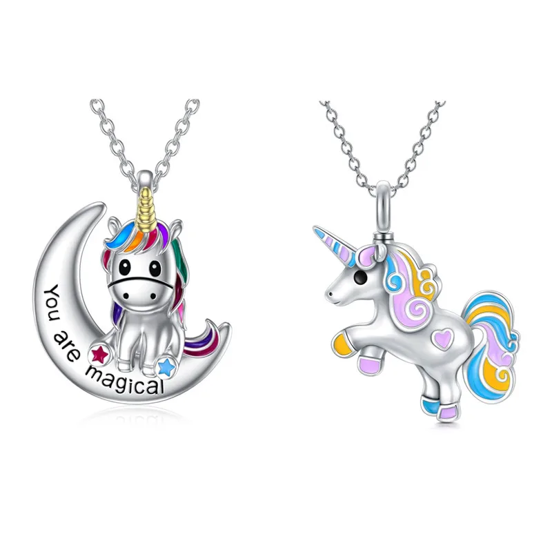

Exquisite Unicorn Urn Necklace For Cremation Ashes Silver Necklace Keep Memory For Family Lover Pets Necklace Jewelry For Women