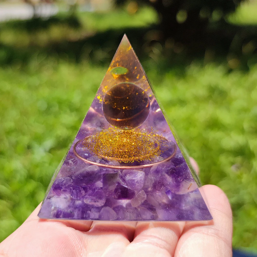 

Energy Pyramid Orgonite Reiki Natural Amethyst Ball Healing Crystals Chakra Tool Ornaments Resin Stones Craft Kids Gift Pyramid