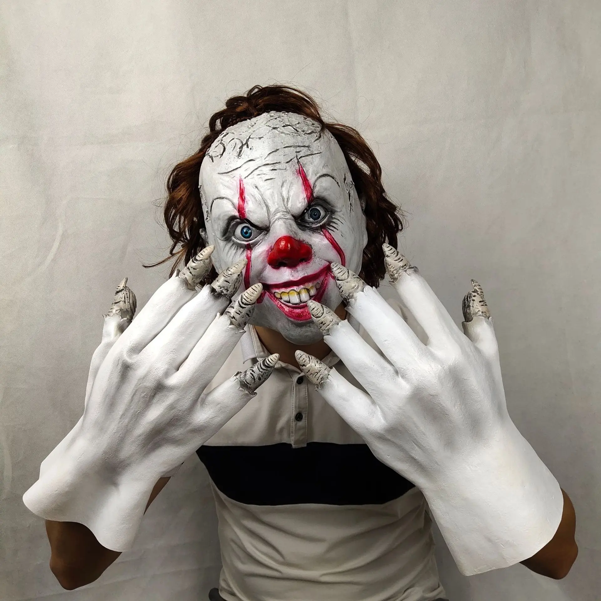 

Clown ghost mask Cosplay headgear Costume Gloves Halloween haunted house secret room escape zombie demon