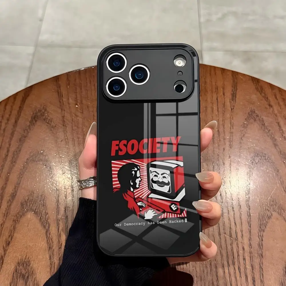 E Corp - Чехол для телефона с логотипом Fsociety Mr.Robot для iPhone 17 Air 16 15 14 12 11 13 Pro Max Mini X Xr Xs Se Puls, стеклянная крышка (art.: 3920da508f88d) - 3920da508f88d
