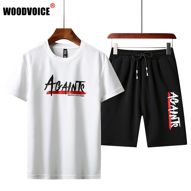 

Men's Short Sleeve Two Piece T-shirt Short Sleeve Summer Sports Suit High Quality Fashion Clothing Pantalones De Hombre De Moda