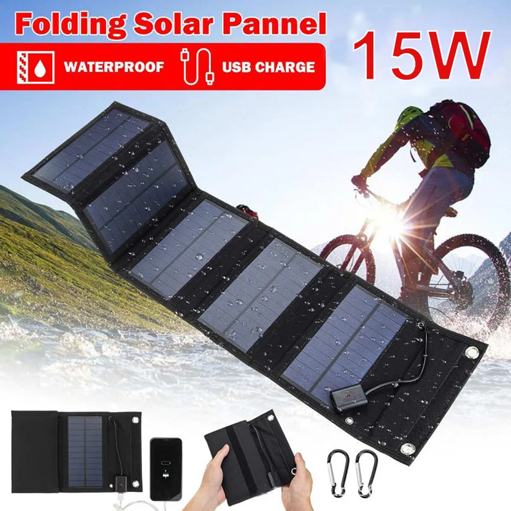 

Solar Panel 15W Foldable USB 5V Monocrystal Solar Cell Waterproof Charger Outdoor Mobile Power Battery Charger Solar Panel