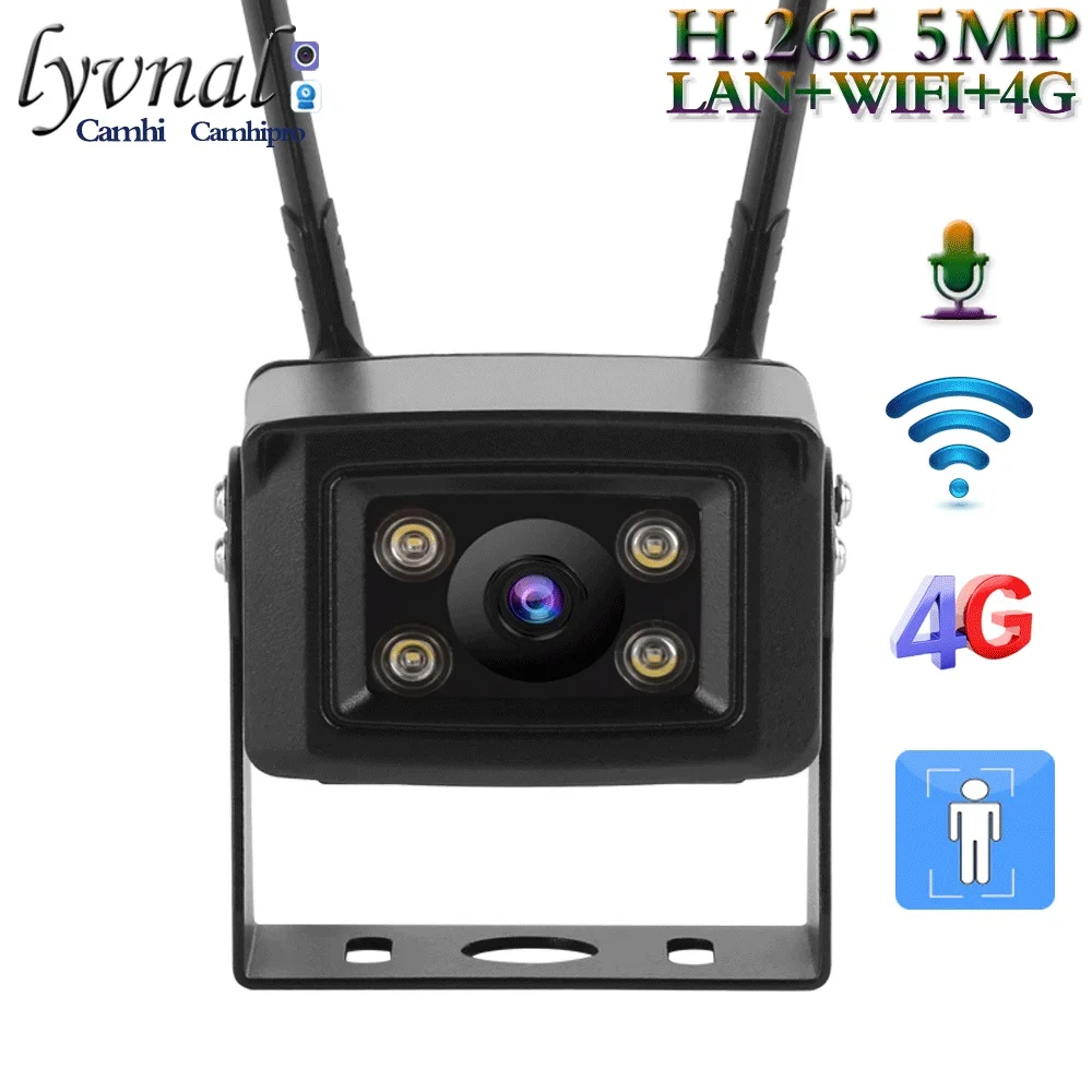 كاميرا 4G 3G بطاقة SIM واي فاي في الهواء الطلق كاميرا سيارة 5MP لاسلكية الأشعة تحت الحمراء ولون للرؤية الليلية اتجاهين الصوت SD TF فتحة للبطاقات Onvif