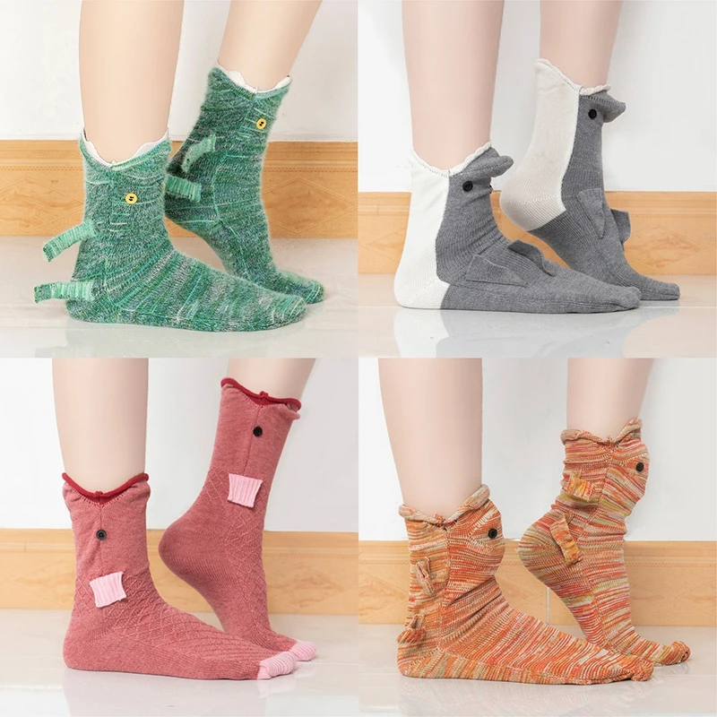 

Забавные рождественские вязаные крокодиловые носки 2022, творческие носки с животными, Акула, хамелеон, средней длины, детские подарки