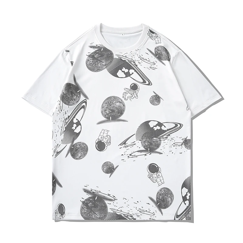 

Футболка мужская оверсайз с круглым вырезом, модная тенниска в стиле хип-хоп, с принтом астронавта, уличная одежда, лето 2022