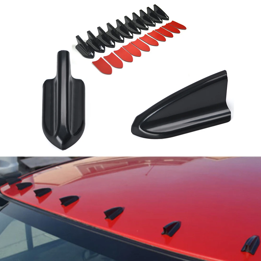

10Pcs Car EVO-Style Anti-UV Weatherproof PP Roof Shark Fins Spoiler Wing Kit Vortex Generator Black Universal Car Accessories