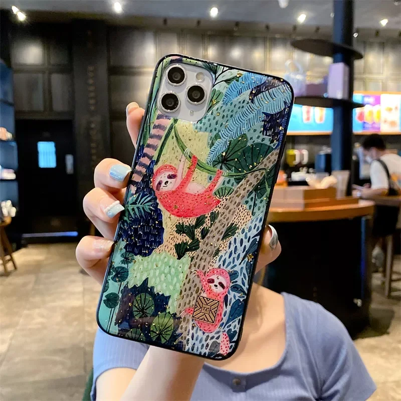 

Factory Direct Selling For iPhone 13 12 11 Pro Xs Max Mini SE X XR 7 8 Plus Glitter Gold Foil Cover Cute Cartoon Anime Sloth Leo