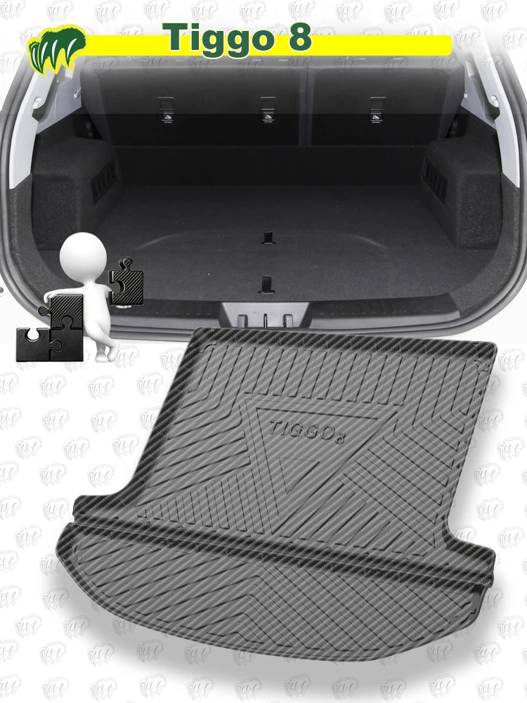 Коврик для багажника автомобиля Chery Tiggo 8 PRO PLUS 2016-2023 всесезонный черный коврик
